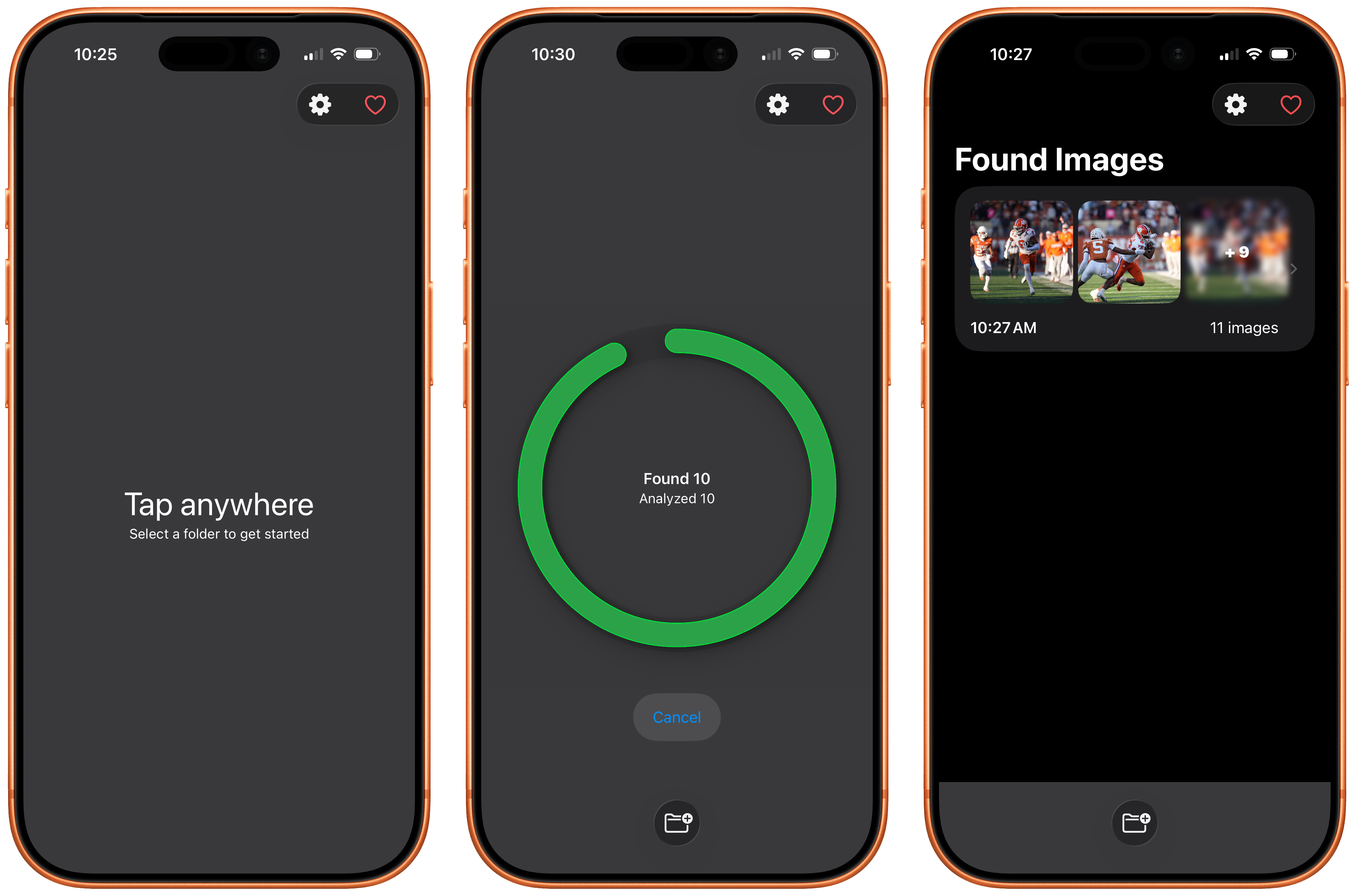 CardRunner importing and browsing selected photos on iPhone
